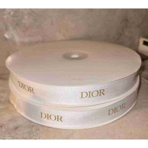 TWO Dior White Satin Ribbon Gold Logo Holiday Gift Wrapping 50 Meter Roll